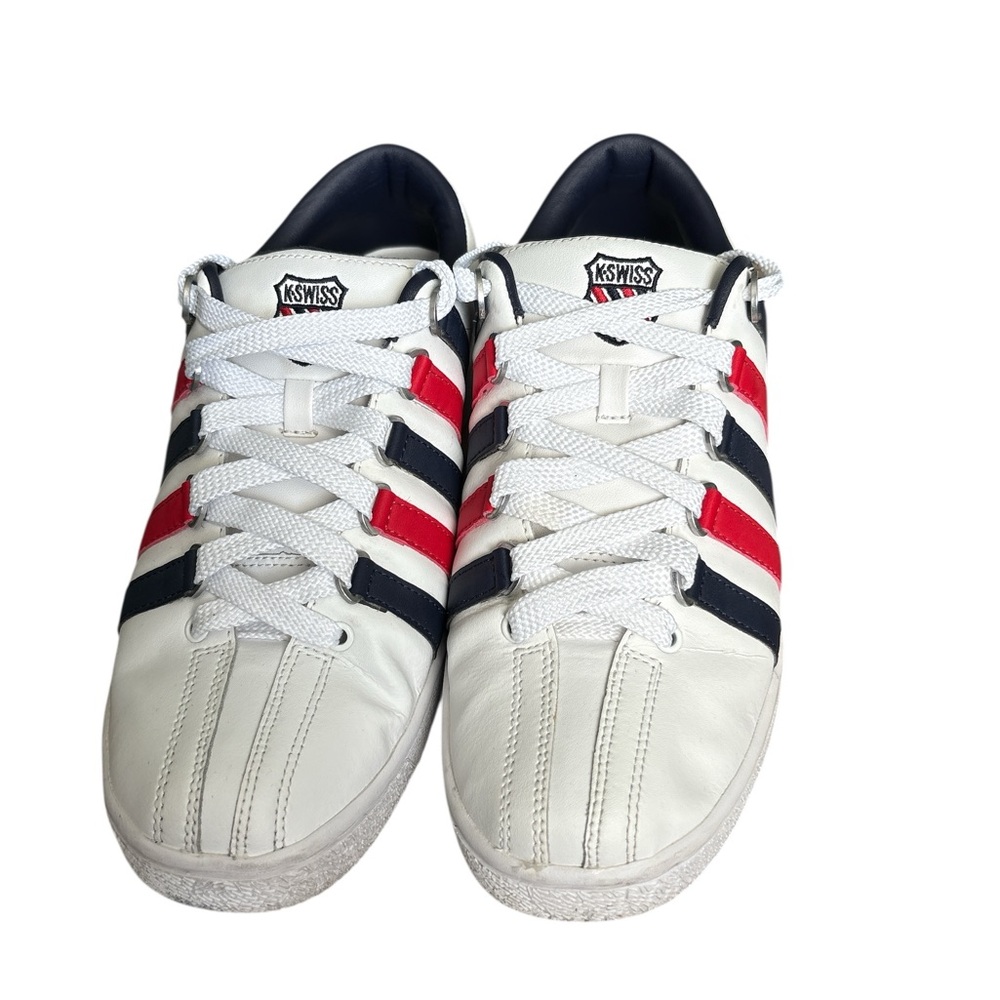 K-Swiss White Sneakers with Navy and Red Accents